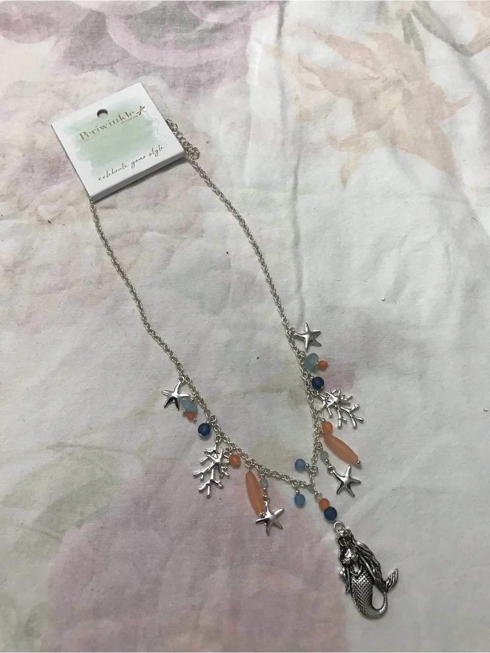 Periwinkle by Harlow Silver Tone Mermaid Core Pendant Sea Ocean Necklace 16”